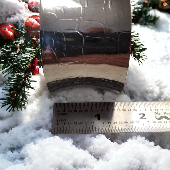 Silver-tone Wide Cuff Bracelet with Imprinted Reptile Snake Pattern Adjustable - Picture 3 of 4